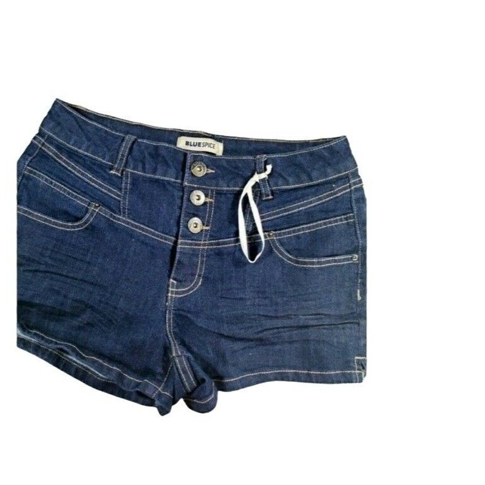 Blue‎ Spice Shorts 7/8 Womans Button Fly Dark Wash Mid Rise